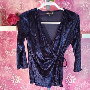 Luxurious Velvet Wrap Top in Deep Blue